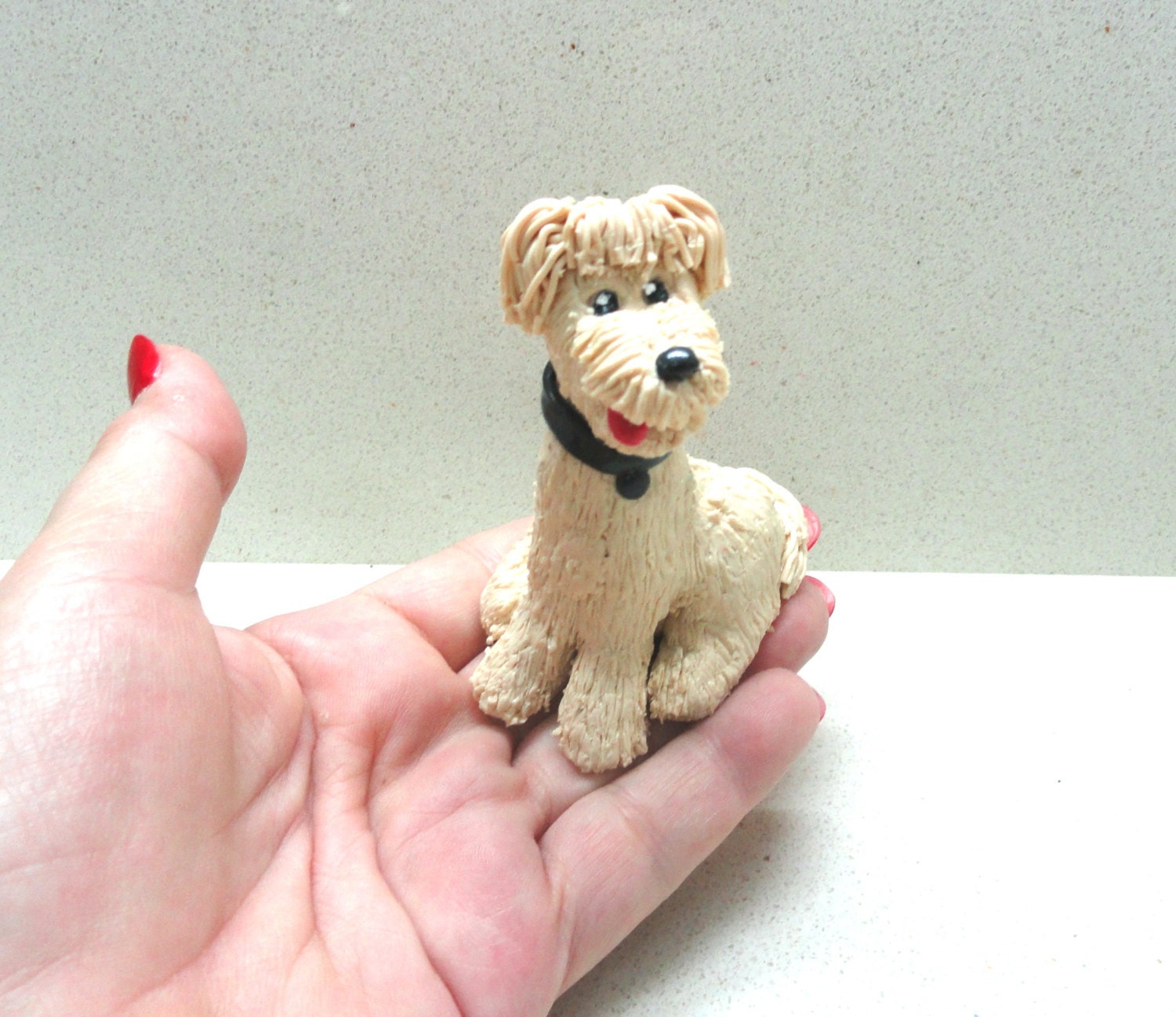 Sculpture small collectible dog polymer clay dog small