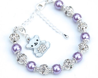 Teddy Bear Jewelry, Teddy Bear Charm Bracelet, Kids Gift, Girls Gift, Girls Jewelry, Cute Teddy Bead Jewelry, Gift for Little Girl