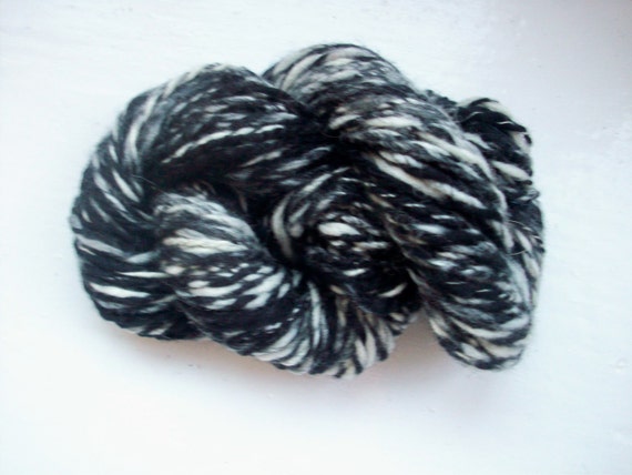 Handspun yarn, merino, black white ply, by SpinningStreak