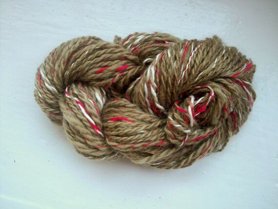 Handspun yarn, hand dyed yarn, natural dyed, art yarn, Wensleydale, wool, silk, walnut by SpinningStreak