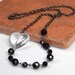 Black Bead Necklace, Black Crystal Necklace, Jet Crystal Sparkle, Crystal Heart Necklace, Black Crystal Necklace, Gunmetal Necklace (1138)