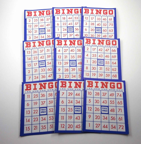 Vintage Red White and Blue Patriotic Bingo Cards Set of 9