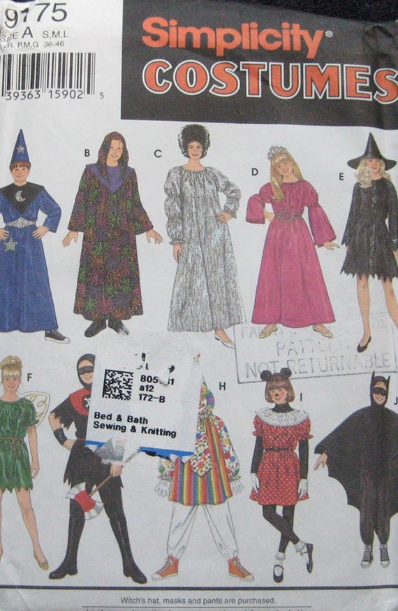 Simplicity Halloween Childrens Costume Pattern Witch Clown