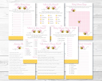 Cute Pink Bumble Bee Baby Shower Games Package / Bumble Bee Baby Shower / Baby Girl Shower / 8 Printable Games / INSTANT DOWNLOAD