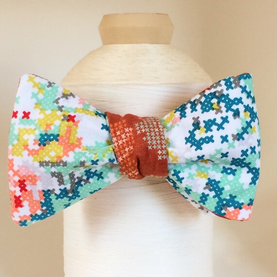 Reversible Bow Tie Cross Stitch Floral Freestyle by worthygoods