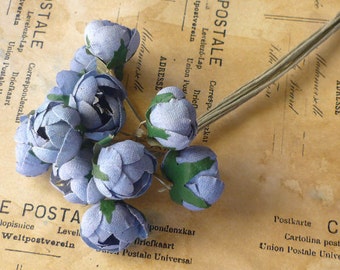 12 Vintage Cotton Rosebuds in Sky Blue