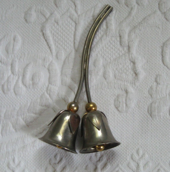 Vintage Silver Bell . Silver Double Bell . hand bell . silver