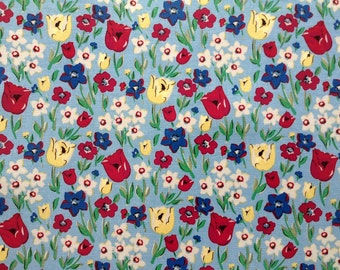 4022 - Cath Kidston Paradise Fields (Blue) Oilcloth Waterproof Fabric - 28 Inch (Width) x 17 Inch (Length)