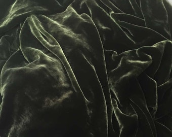DARK OLIVE GREEN Silk Velvet Fabric fat 1/4