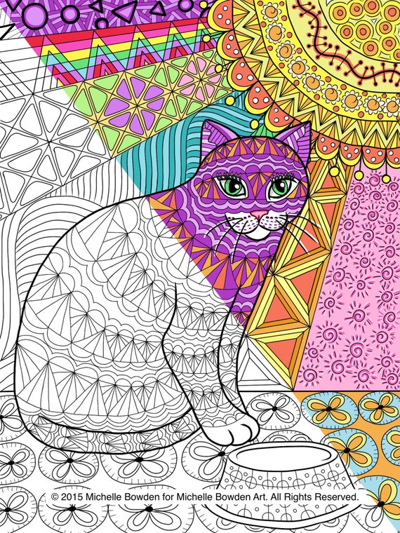 Items similar to Coloring  Page  Printable Calico Tabby  