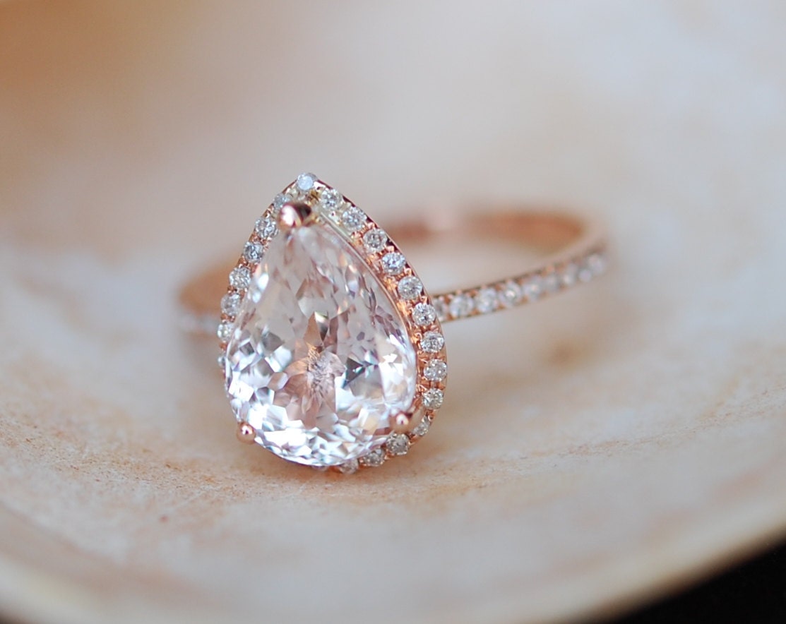  Engagement  Ring  Peach champagne Sapphire Engagement Ring  14k