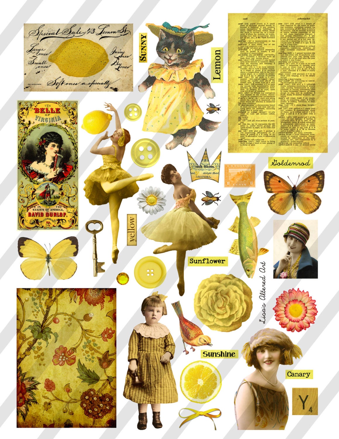 Download Digital Collage Sheet Pretty in Lemon Yellow Images Sheet