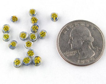 Handmade Lampwork Murrine Blue/Pumpkin Daisy 104 COE Murrini slices 15 - R