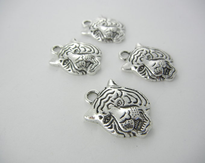 Set of 4 Pewter Tiger Head Charms