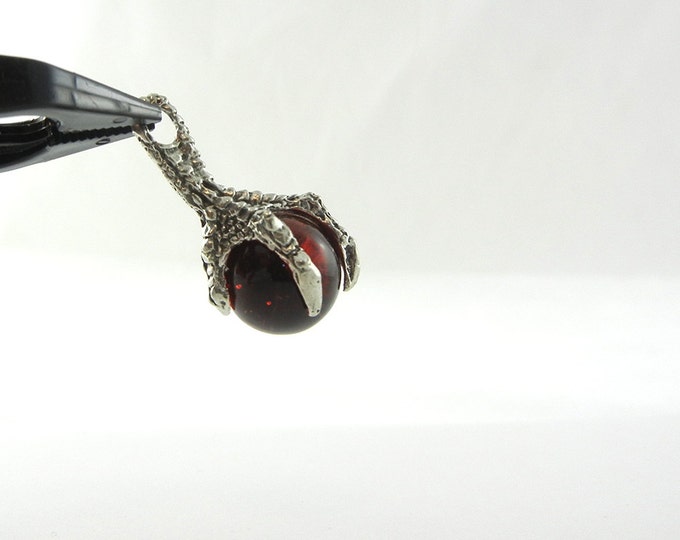 Pewter Dragon Claw with Red Iridescent Marble Pendant