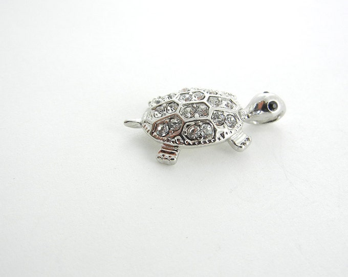 Small Silver-tone Turtle Pendant with Rhinestone Accents