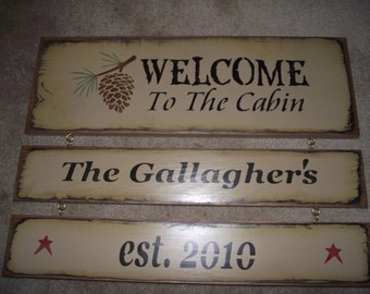 Personalized Welcome to the Cabin primitive wood sign