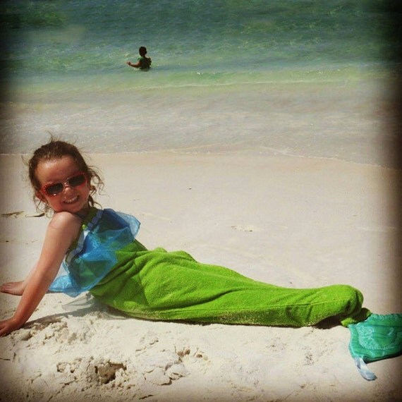 Mermaid Tail Towel In Bright Green and Turquoise Il_570xn