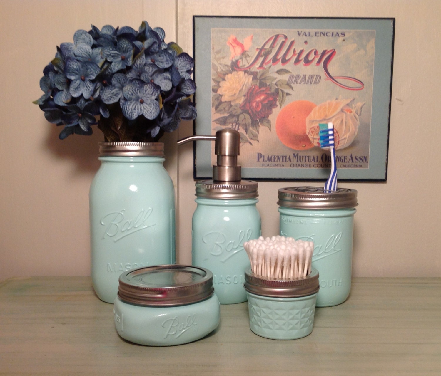 Mason Jar Bath Set Ocean Mist Mason Jar Dispenser Bath by talona