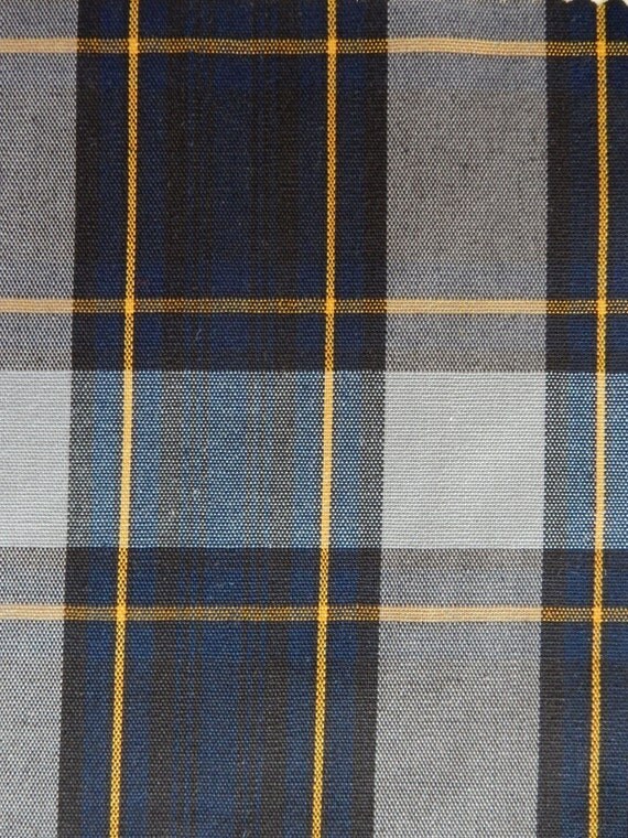 Navy Blue Gray Gold Black Plaid Fabric Apparel Home Decorating