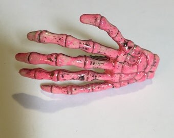 Skeleton Hand Hair Clip - Candy Glitter Pink UV reactive
