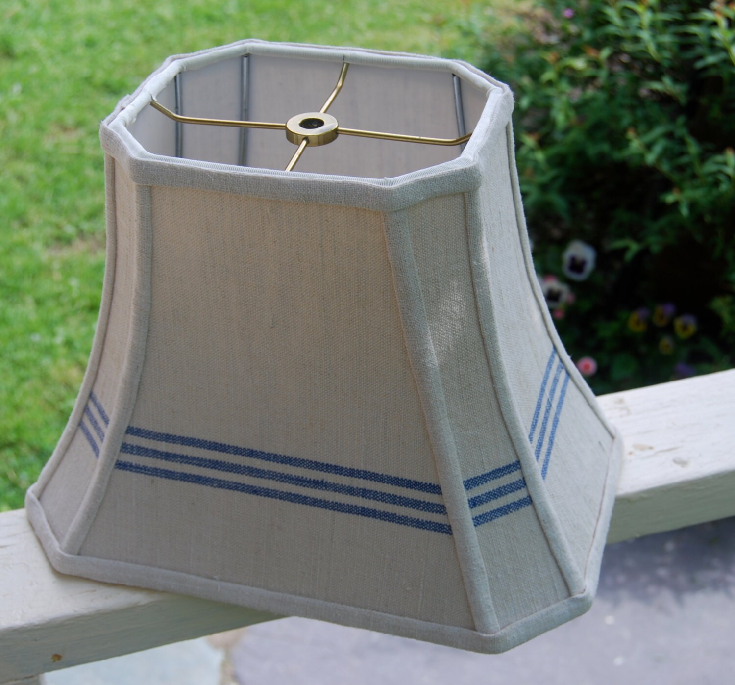 Stripe Lamp Shade rectangle lampshade 7x12x9 in vintage blue