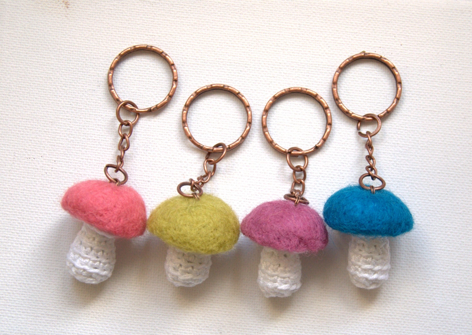 Felted wool mushroom handmade keychain keyring gift bag charm