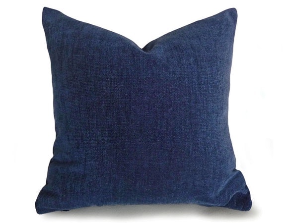 Navy Blue Pillow Cover, Solid Blue, Textured, Chenille, Accent Throw Pillows, Handmade Cushion ...