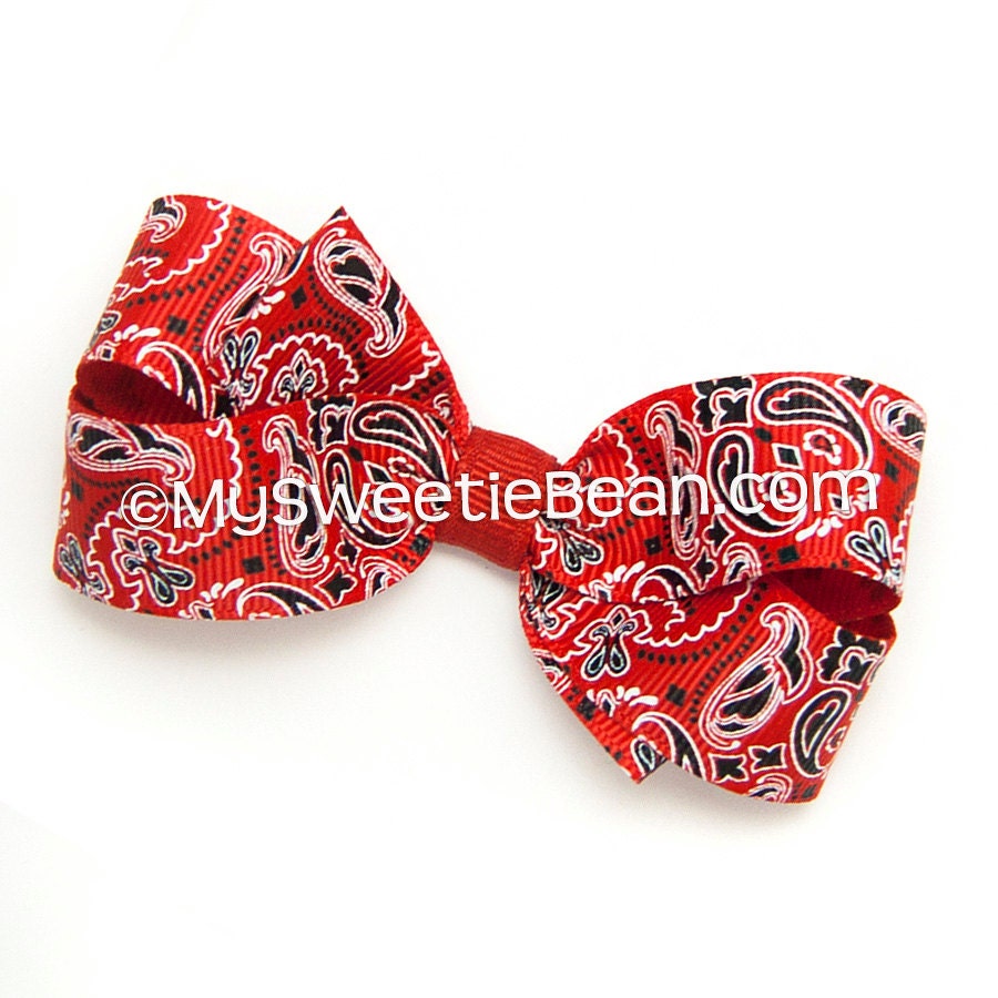 Red Bandana Boutique Bow 3 inch Hair Bow Printed Grosgrain