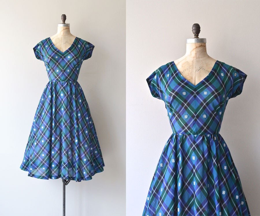 Endicott Plaid dress vintage 1950s dress plaid 50s by DearGolden