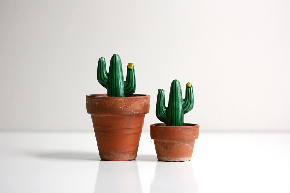 Vintage Ceramic Cactus Salt and Pepper Shakers