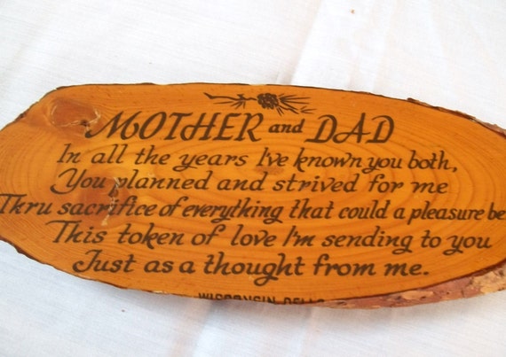 Items similar to Mom and Dad Plaque, old wood plaque, Vintage Plaque ...