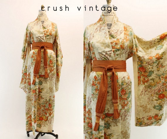 60s Silk Autumn Kimono / 1960s Maxi Length by CrushVintage on Etsy