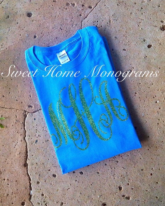 Items Similar To Glitter Vinyl Monogrammed Short Sleeve Tee Tshirt T Shirt Large Monogram On Etsy 5468