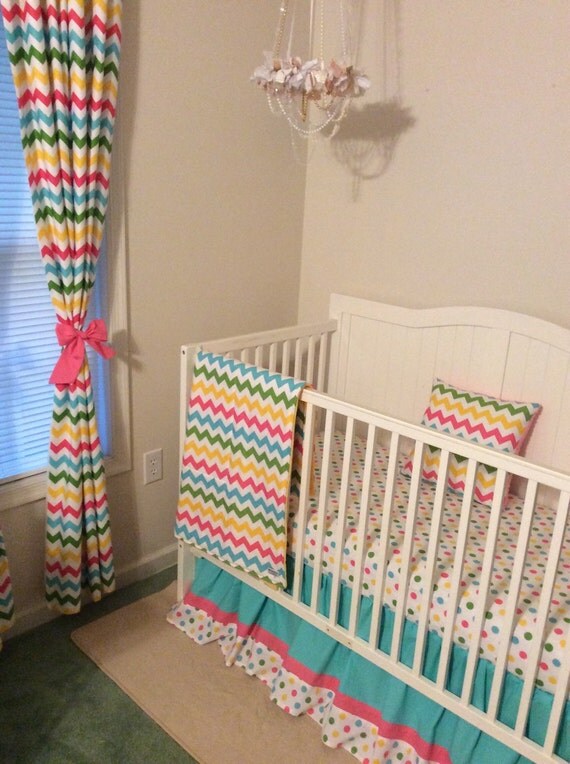 Crib Bedding Set Aqua and Pink Baby Girl by butterbeansboutique