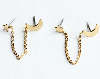 earrings hole second studs chain