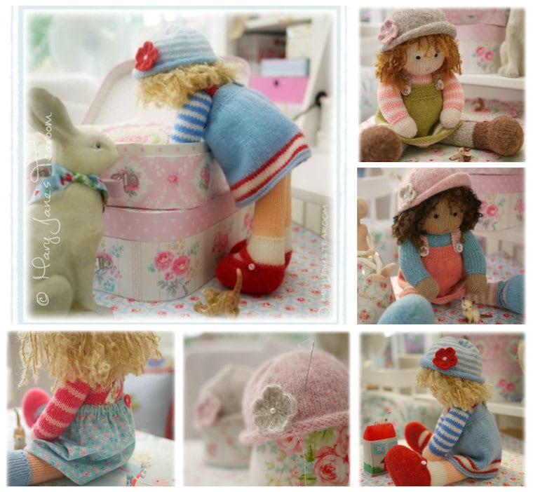Doll Knitting Pattern Deal/ 4 TEAROOM Dolls and Hats Toy
