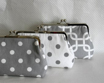 Wedding Clutches - Bridesmaids Clutches - Wedding Gifts - Bridesmaid Gifts - Gray/White Wedding Clutches - Six Bridesmaid Clutches