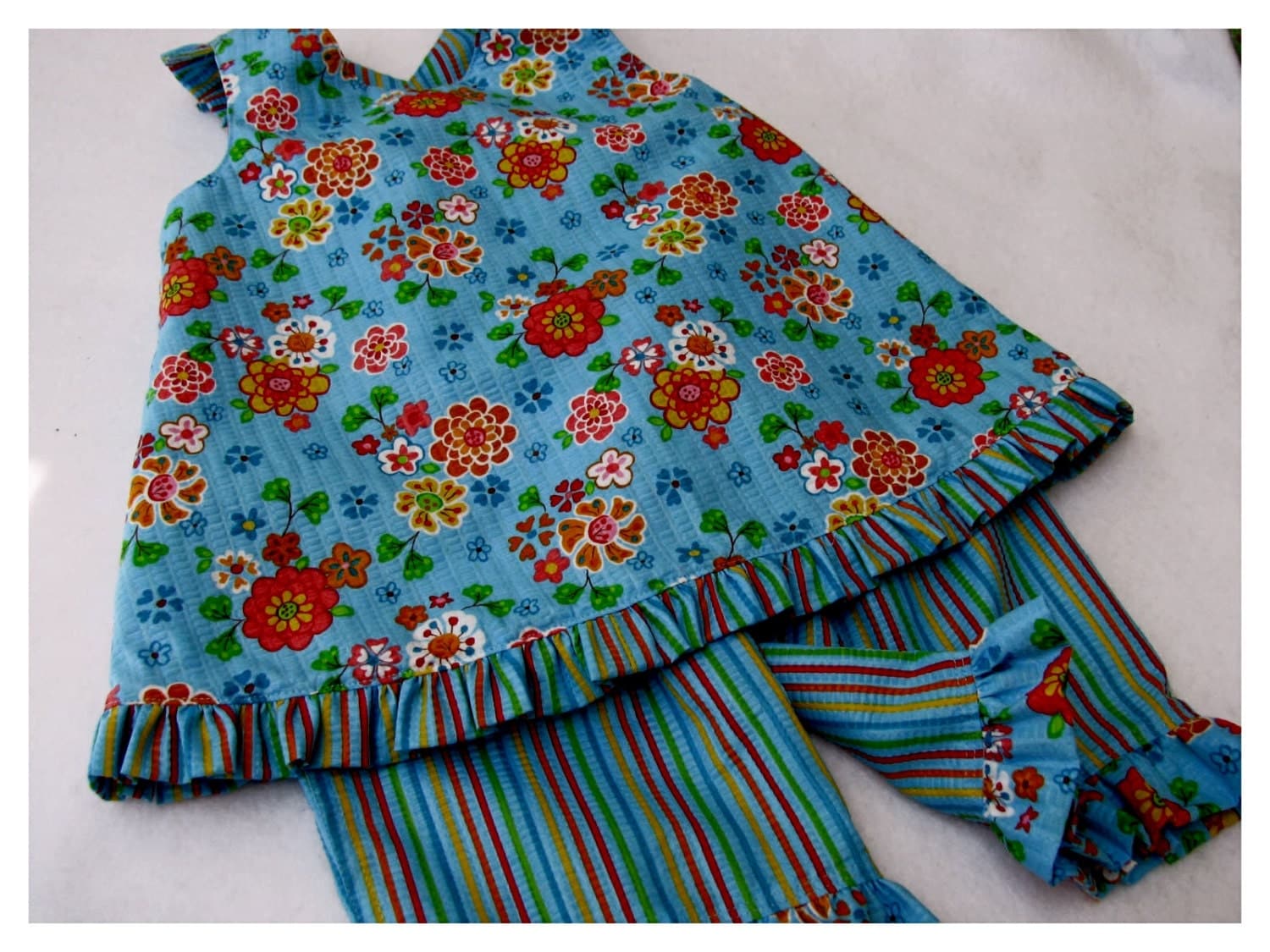 Baby Girl Top and Pants Set with Hat by BonJeanCreations on Etsy