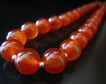 Carnelian Necklace, Red Orange Carnelian Sterling Silver, Chunky Big Red Orange Bead Necklace, Carnelian Jewelry, Carnelian Beaded Necklace