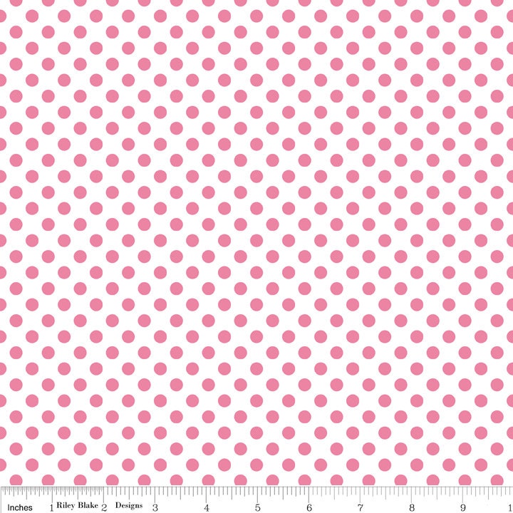 Hot Pink Small Dots on White Fabric by Riley Blake Designs