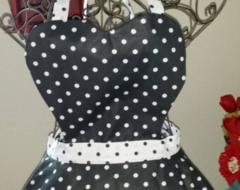Apron Black & White Polka Dots Vintage Inspired Apron Retro The Lucy Full Apron Birthday Gift, Mother's Day Gift