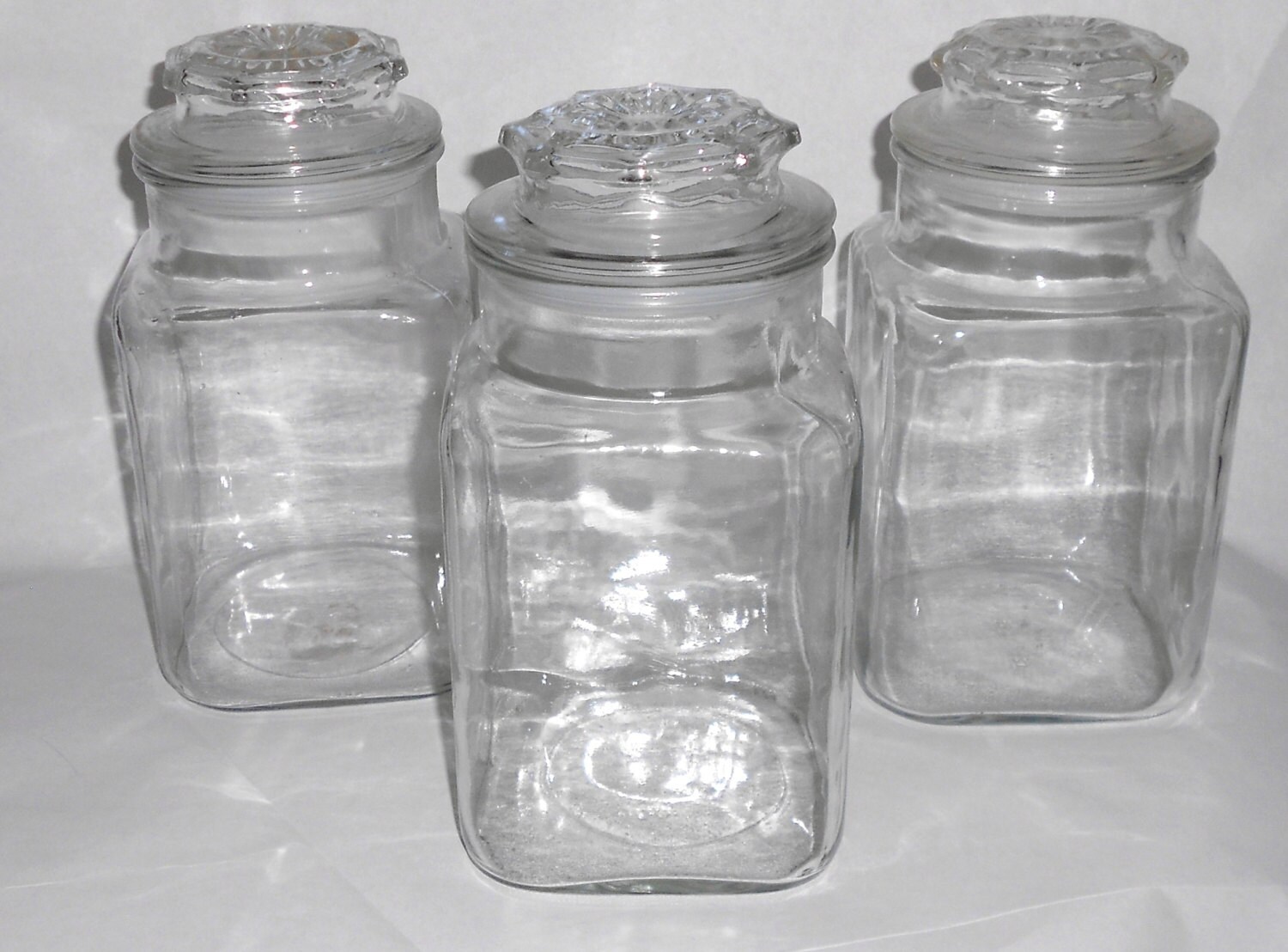 3 Large Vintage Glass Apothecary Jars Storage Containers