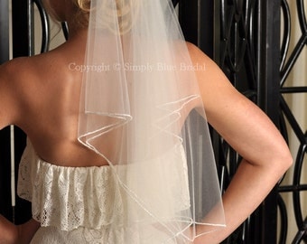 Wedding Veil, Cascade Veil, Bead Veil, Two Tier Veil with Beaded Edge - Elbow Length
