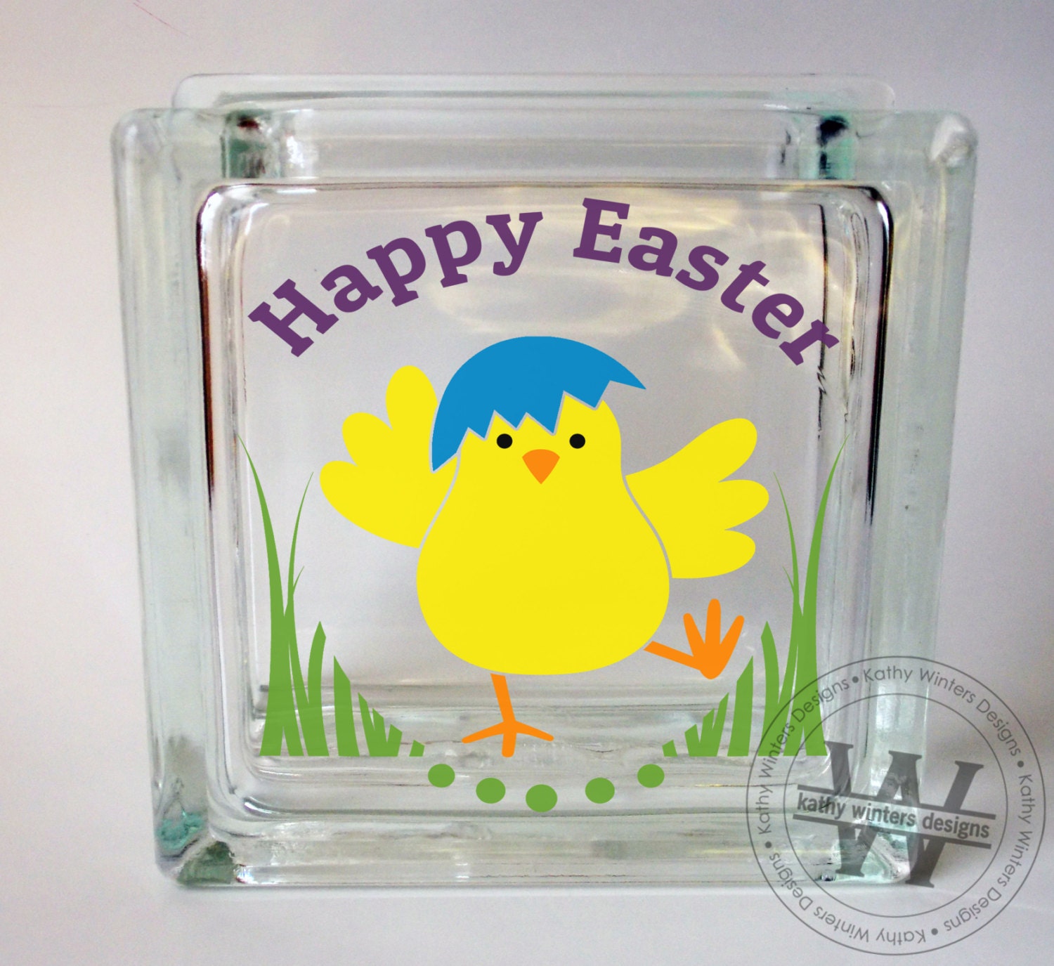 Vinyl Lettering Glass Block Decal Easter Chick by KWintersDesigns