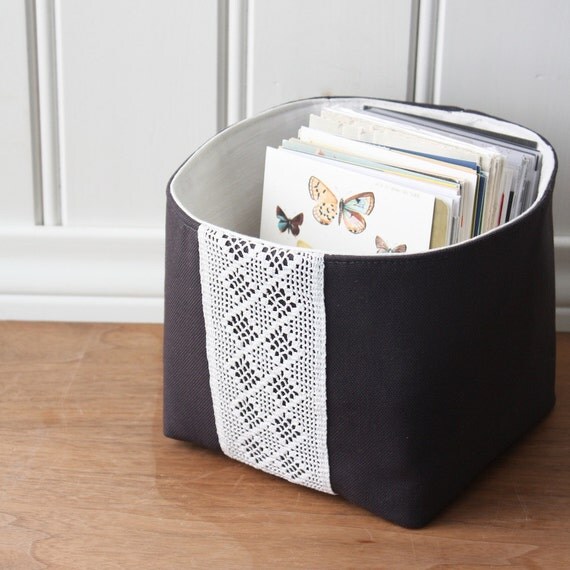 storage box dark grey with vintage lace by tuunietloru on Etsy