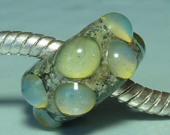 SALE - Unique Handmade Lampwork Glass European Charm Bead with Moonstone Glass - SRA - Fits all bracelets