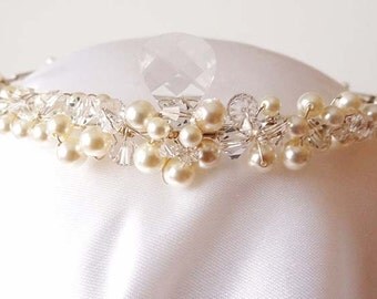 Wedding Tiara, Swarovski Pearls and Crystals, Tear drop Crystal Bridal Tiara