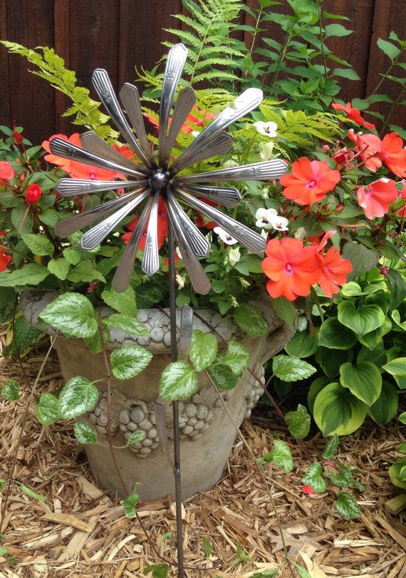 Aster Flower Made of Silverware Garden Art by AutumnPlaceArts
