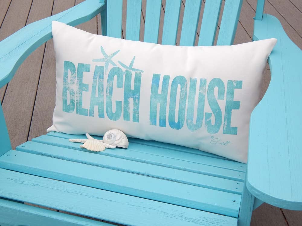 Outdoor BEACH HOUSE PILLOW your choice color on by crabbychris